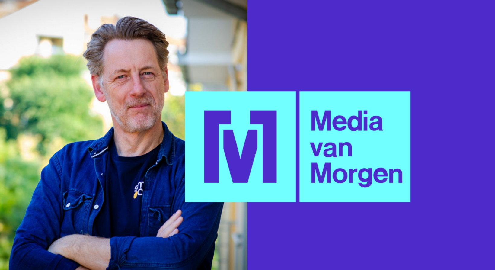 Fotot van Rutger Verhoeven, met het logo van Media van Morgen