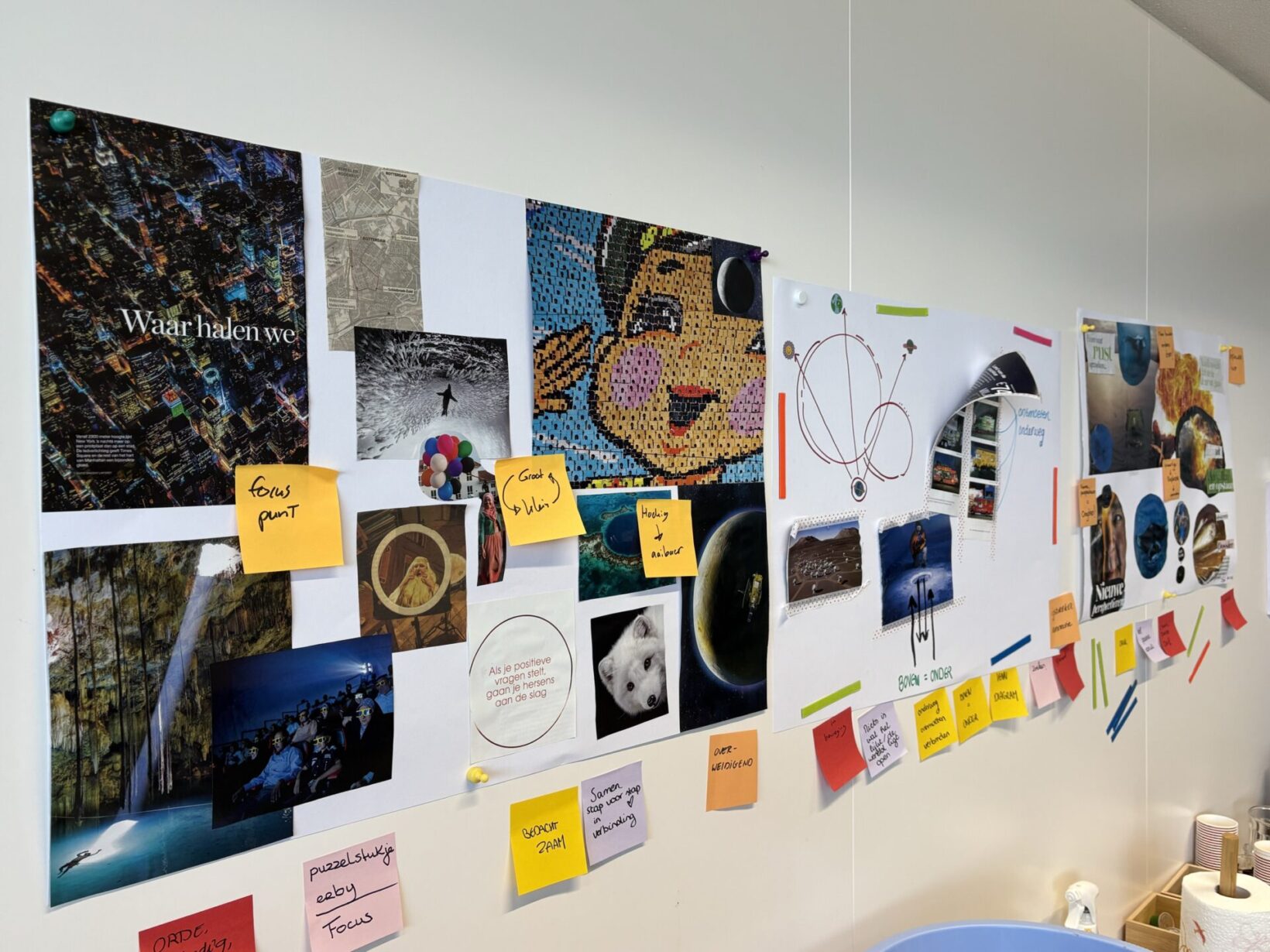 Muur met canvassen en stickynotes