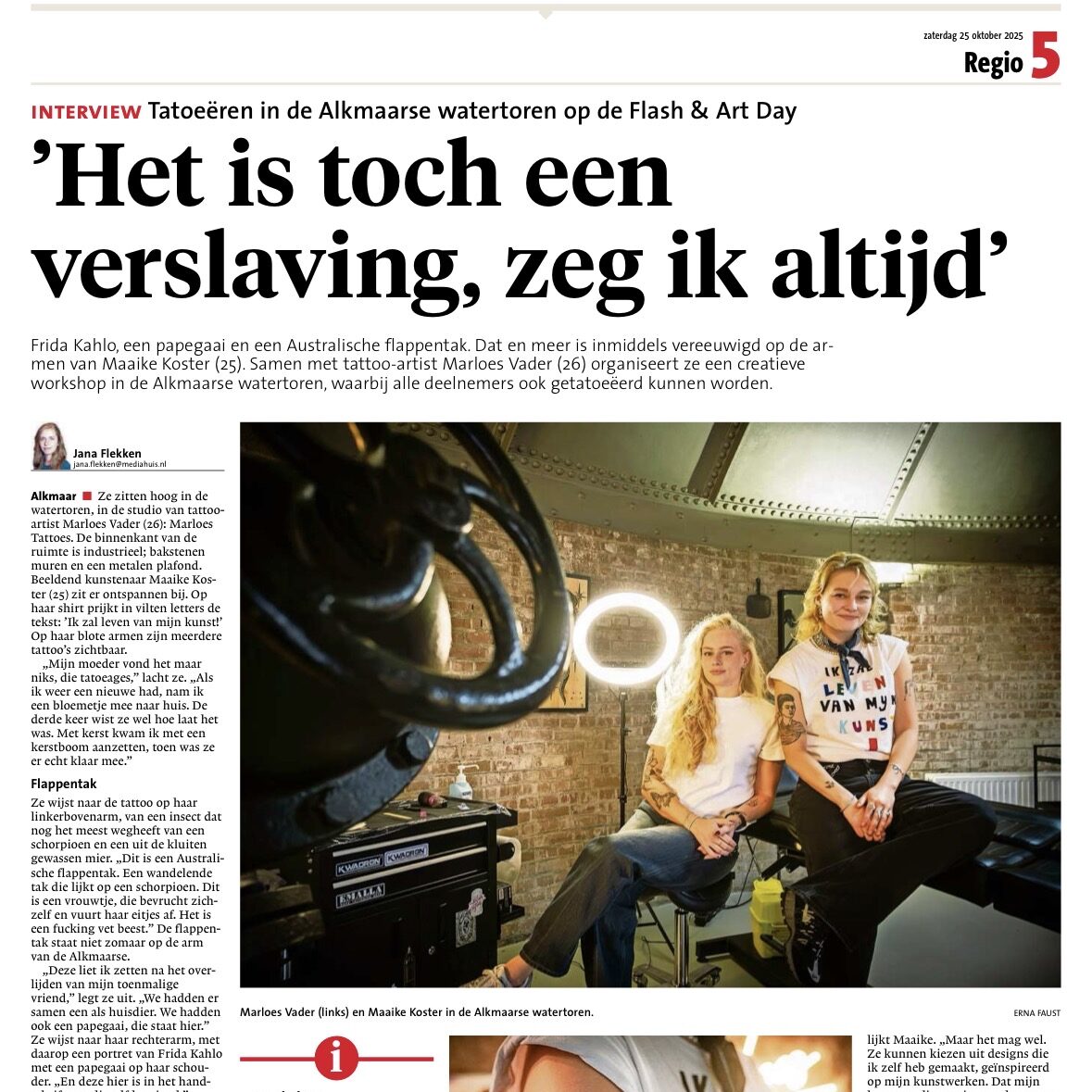 Krantenpagina met kop: 'Het is toch een verslaving, zeg ik altijd.'